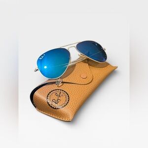 Ray Bans Polarized Blue Mirrored Aviator Sunglasses
